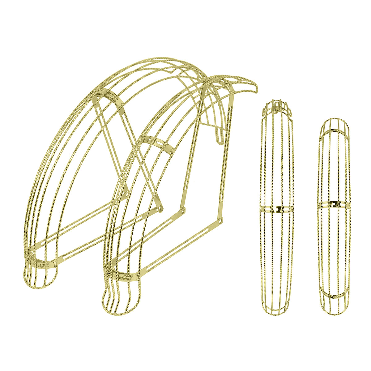 20 Flared Twisted Adjustable Fender W/4 Braces Set Gold.
